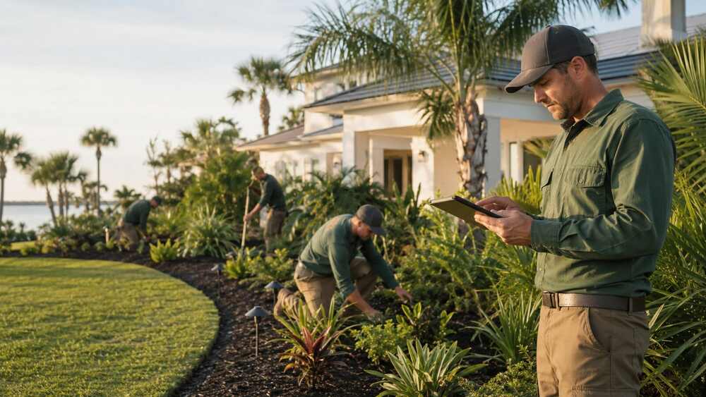 Landscaping field service team using The AC People operations platform